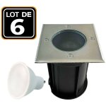 6 spots encastrables de sol carr� inox 304 exterieur ip65 +