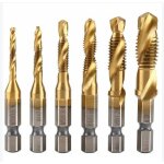 6 tarauds filet�s, foret taraud, filetage m�trique m3 - m10 avec rev�tement en titane hss et embouts ...