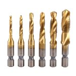 6pcs hss foret taraudeur jeu de m�ches combin�es en titane avec 1 / 4' tige hexagonale tarauds � filetage ...