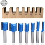 7 fraises d�fonceuse (diam. 6 - 20mm), m�ches nettoyage bois, queue 8mm, couleur bleue