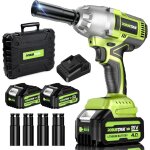 800 n. m cl� � chocs sans fil brushless, 1 / 2' boulonneuse a choc deux 21v 4. 0ah batteries, 4 douilles ...