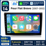 9 pouces carplay autoradio pour fiat bravo 2007 - 2012 android 6 + 128gb junsun