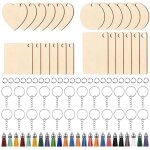 96 pi�ces porte - cl�s en bois bricolage vierge porte cl� bois brut rectangle personnalis� porte cl�s ...