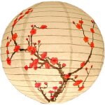 Abat - jour en papier blanc � suspendre - d�coration orientale - fleur de prunier - fabrication soign�e ...