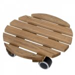 Ac - deco - support � roulettes en bois pour plantes d'int�rieur rond - teint� marron