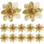 12 pices glitter fleurs de poinsettia de nol d'ornement, nol glitter dcoration sapin ornement pour ...