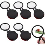 Ahlsen lot de 5 mini loupes de poche 10x de 5, 3 cm avec gaine de protection rotative en cuir pour personnes ...