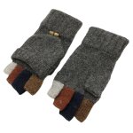 Gants homme hiver thermique chauds tricot en laine demi - doigts moufles avec mitaines couverture gris ...
