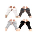 Gants sans doigts chauffe, 4 paires poignets en cachemire poilue peluche gants thermiques avec trou pour ...
