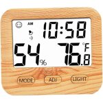 Ahlsen thermom�tre int�rieur hygrom�tre num�rique, jauge d'humidit� � temp�rature en bois avec horloges ...