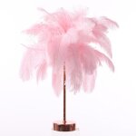 Aiperq lampe de chevet led, forme pissenlit, fil de cuivre, plume rose romantique