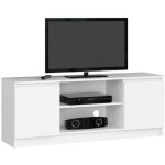 Akord - meuble tv pour salon blanc 140 cm 2 portes fa�ade blanche 2 �tag�res 140x40x55 cm
