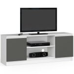 Meuble tv pour salon akord blanc 140 cm 2 portes fa�ade gris graphite 2 �tag�res 140x40x55 cm