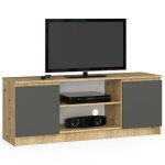 Meuble tv pour salon akord ch�ne artisan 140 cm 2 portes fa�ade gris graphite 2 �tag�res 140x40x55 cm ...