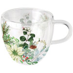 Tasse  th poinsettia blanc en verre double paroi