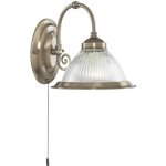 American diner - applique murale � 1 ampoule en laiton antique avec abat - jour en verre nervur�, e27 ...