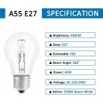 Aougo - ampoule halogène e27 a55 42w dimmable, ac220 - 240v, 650lm blanc chaud 2700k, transparent ampoule ... Aougo - ampoule halogène e27 a55 42w dimmable, ac220 - 240v, 650lm blanc chaud 2700k, transparent ampoule ...
