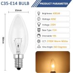 Aougo - ampoule bougie clair e14 40w, ampoule incandescence dimmable, blanc chaud 2700k, 400lm, ampoule ...