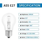 Aougo - ampoule halog�ne e27 a55 42w dimmable, ac220 - 240v, 650lm blanc chaud 2700k, transparent ampoule ...
