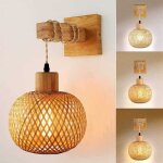 Applique de chevet en bambou, dimmable, variateur et ampoule non inclus, lampe en rotin salle � manger ...