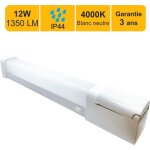 Applique led salle de bain 12w - 1350lm - 4000k + prises 16a 2p + t ip44 - garantie 3 ans