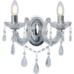 Applique marie therese 2l m�tal chrome avec pampille cristal e14 2x60w max larg 32cm haut 20cm