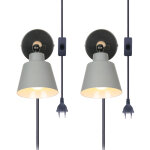 Applique mural intrieur design avec prise et interrupteur lampe de chevet eclairage dcor gris 2pcs