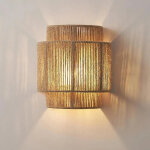 Applique murale boh�me en rotin tress� et corde de chanvre, luminaire rustique de style ferme pour salon, ...