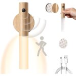 Applique murale en bois avec d�tecteur de mouvement rechargeable par usb blanc chaud sans fil avec interrupteu ...