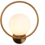 Applique murale boule de verre blanc 150mm, globe en verre blanc avec base en laiton dor�, applique murale ...