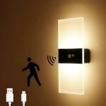 Applique murale � capteur led, rechargeable par usb, applique murale led sans fil aliment�e par batterie ...