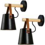 Applique murale cr�ative moderne lampe murale abat - jour en bois et fer e27 pour chambre chevet salon ...