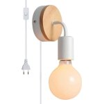Applique murale design r�tro industriel avec interrupteur 1. 8m corde, lampe de mural en bois et m�tal ...