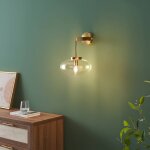 Applique murale dor�e avec globe en verre souffl� suspendu - milenzo