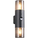 Applique murale exterieure noire 2xe27 detecteur de mouvement - trio - hoosic 82457963 82457963 82457963 ...