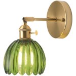 Applique murale fleur vintage laiton dor� et verre vert avec interrupteur lampe murale e27 luminaire ...