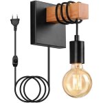 Applique murale industrielle en bois lampe murale vintage interrupteur prise eclairage murale int�rieur ...