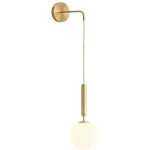 Appliques murales industrielles vintage, globe en verre blanc de 15 cm et luminaire mural en mtal dor ...