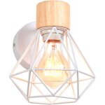 Applique murale industrielle vintage lampe murale fer forg� bois �clairage diamant d�coration e27 blanc ...