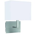 Applique murale d'int�rieur � 1 ampoule argent satin� avec abat - jour blanc, e27 - searchlight