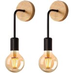 Applique murale interieur industrielle en bois vintage, lampe de murale r�glable, douille e27 ampoule ...