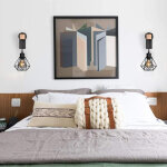Applique murale interieur, industrielle mtal et bois lampe murale vintage pour chambre salon restaurant ...