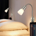Applique murale liseuse applique flexo chambre lit avec cble, spot mobile, mtal nickel verre blanc, ...