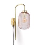 Ledkia ? applique murale de salle de bain en m�tal et verre ? abat - jour cylindrique rose ? ampoule ...
