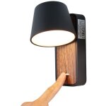 Applique murale noire et bois avec spot led 6w et interrupteur 15cm