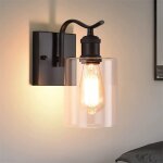 Applique murale noire pour salle de bain, tte unique avec abat - jour en verre coud, lampe murale d'intrieu ...