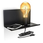 Applique murale r�glable luminaire mural r�tro lampe de chevet avec �tag�re interrupteur finition noire ...