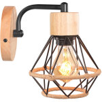 Applique murale r�tro lampe murale vintage en fer et bois r�tro cage design noir lampe murale interieur ...