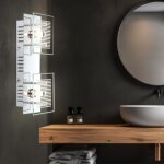 Applique murale spot lampe spot lumière couloir, 2 ampoules, plaque de verre blanc rayé chrome, douilles ... Applique murale spot lampe spot lumière couloir, 2 ampoules, plaque de verre blanc rayé chrome, douilles ...