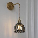 Applique murale suspendue r�tro, applique d'int�rieur e26 avec abat - jour en verre gris et cha�ne r�glable, ...